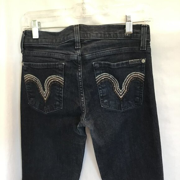 7 For All Mankind Jeans Women's Sz 27 Embellished Pocket Straight Leg Dark Wash - Picture 4 of 10